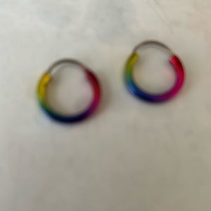 Earrings, neon colors pierced ear, pink purple, blue green gold wires, half inch